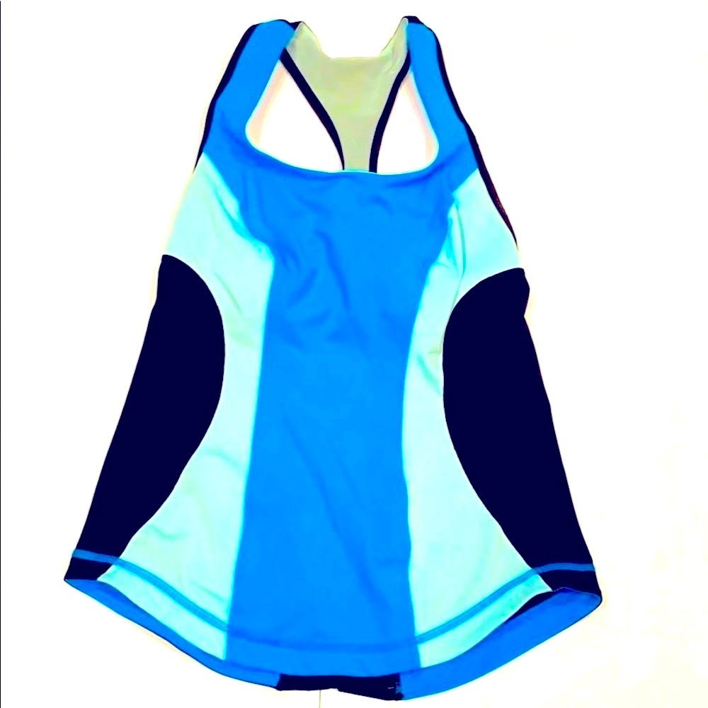 Lululemon Cardio Kick Tank Racerback Built in Bra Colorblock Blue- 6 Dot - Picture 2 of 7
